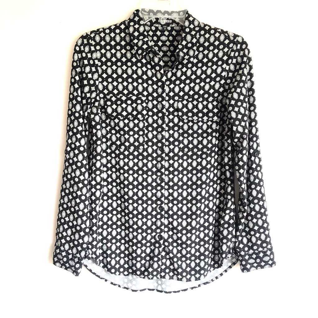 Express Button Down Print Blouse